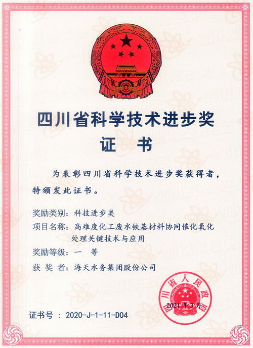 四川省科学技术进取奖-项目名称高难度化工废水铁基资料协同催化氧化处置关键技术与利用一等获焦剡K8凯发